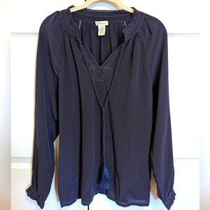 Sundance 100% Silk Long-Sleeve Tie-Front Beaded Blouse M